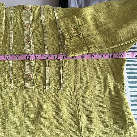 FLAX 100% LINEN “ I Am Happy” Embroidered Long Sleeve Top Lime Green Size S - Picture 7 of 9